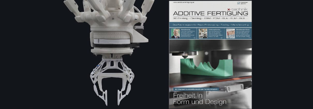 Oktober Ausgabe der x-technik, Additive Fertigung (02/2015) - Greifer: Design Stephan Henrich für VISIOTECH